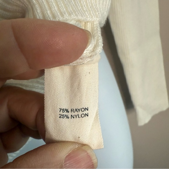 Cream Long Sleeve Ribbed Top - Picture 4 of 8